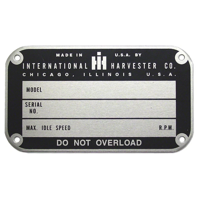Serial Number Tag w/ Rivets -Fits  International C H M Tractor