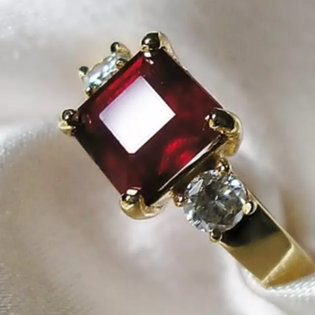 ❄ ❄ Bague Alliance Diamant 18K Or Jaune Rubis 3,68 Carats 0,40Ct 750 1890E ❄ ❄