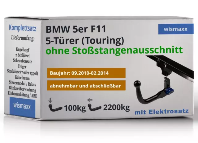 ANHÄNGERKUPPLUNG vert. abnehmbar für BMW 5er F11 10-14 +13pol E-Satz Erich J