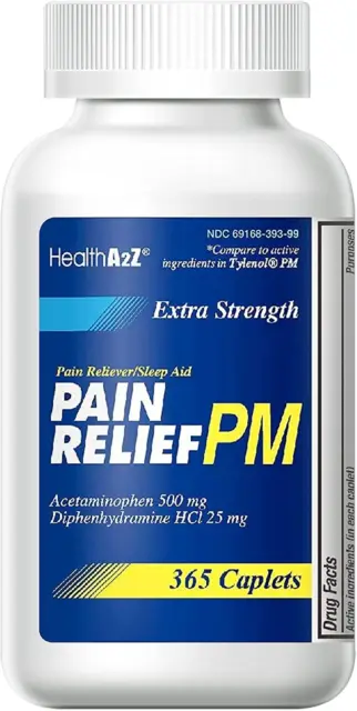 Healtha2Z Extra Strength Pain Relief PM, 365 Caplets, Compare to Tylenol PM Acti