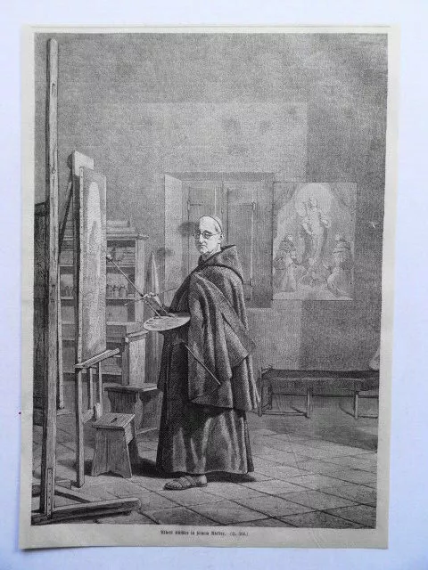 Albert Küchler in seinem Atelier. Dänischer Maler, Holzstich von 1874