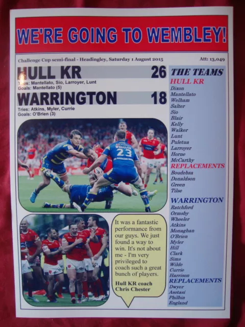 Hull KR 26 Warrington Wolves 18 - 2015 Challenge Cup semi-final - souvenir print