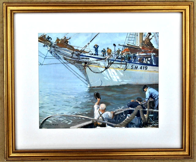 MARIN MARIE:Estampe Originale Encadrée-VOILIER-