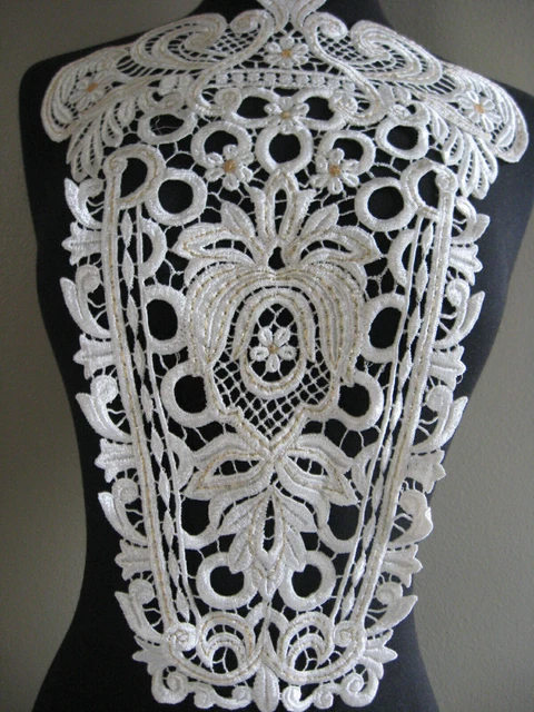 2 Pcs Gorgeous Heavy Ivory Victorian Scroll Rayon Venise Bodice Applique