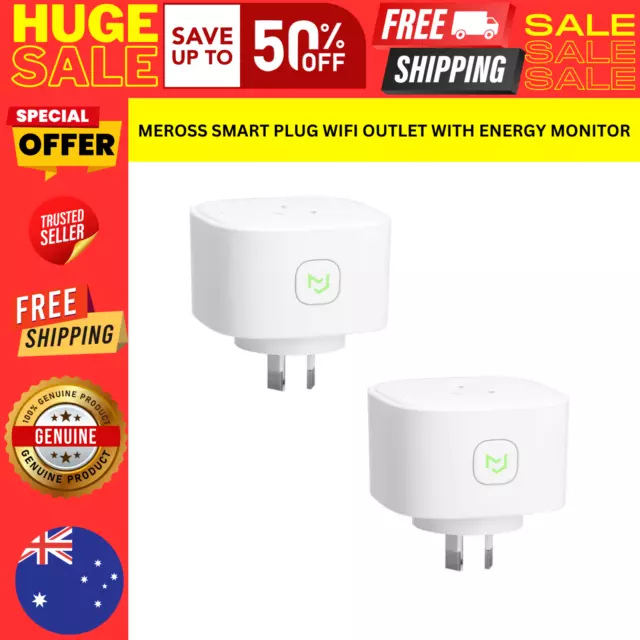 2 Pack Meross Smart Plug Wifi Outlet with Energy Monitor Plug In ‎Self-Adhesive