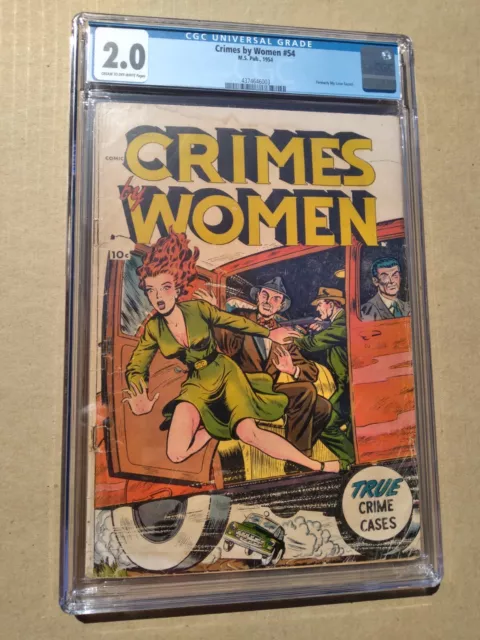 Crimes by Women #54 (1954)(CGC 2.0) - WOMAN-SHOVED-OUT-OF-CAR COVER - GOLDEN AGE