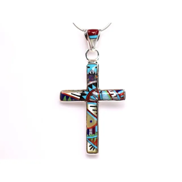 Southwestern Inlay Cross Pendant - Sterling Silver Christian Necklace - Handmade
