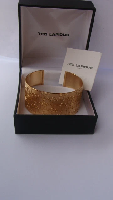 Signed Ted Lapidus, Cuff Bracelet - Manchette.Gold Plated Designer Bangle