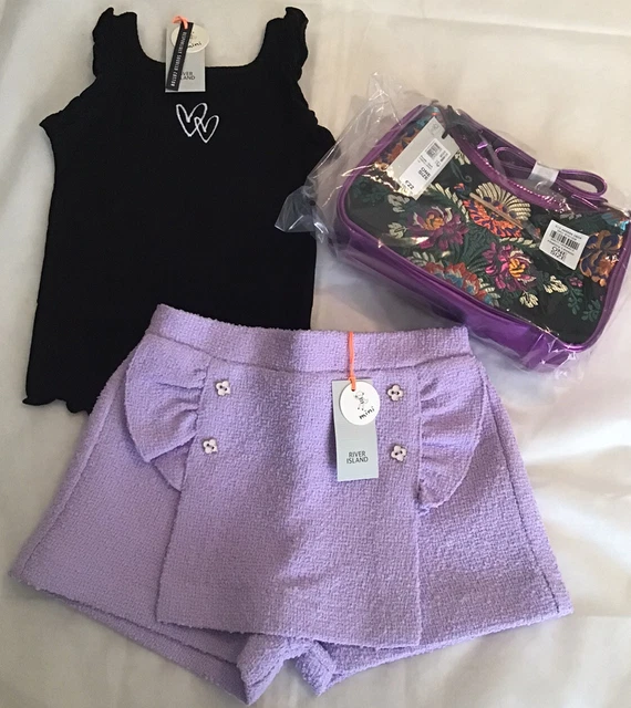 Mini bambina River Island età 3-4 anni borsa viola abito nuova con etichette