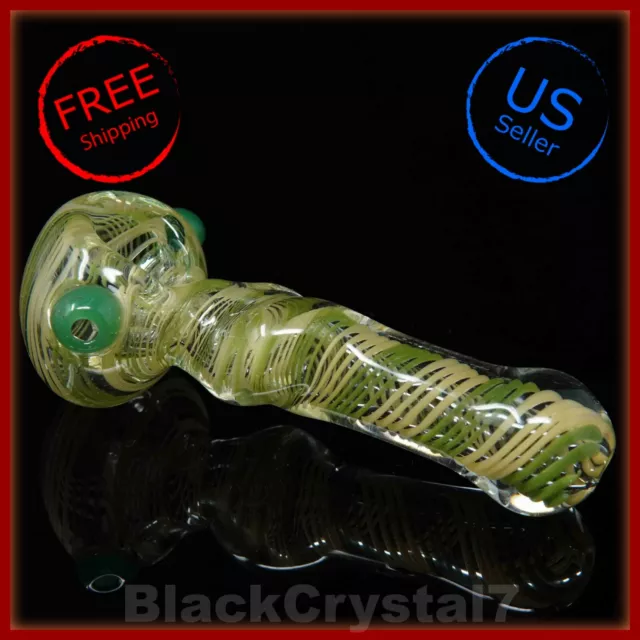 4.5 in Handmade Pine Green Middle Swirl Tobacco Smoking Bowl Glass Pipes - US