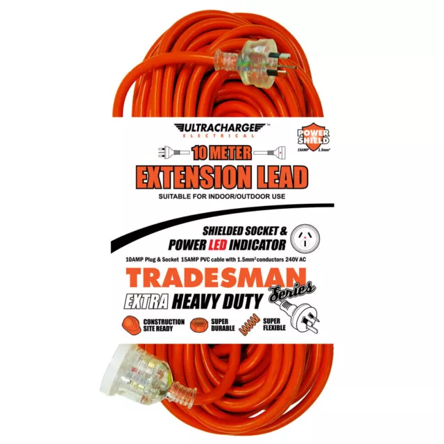 Ultracharge Tradesman 10m Heavy Duty Extension Lead/Cord 10Amp Outdoor Orange