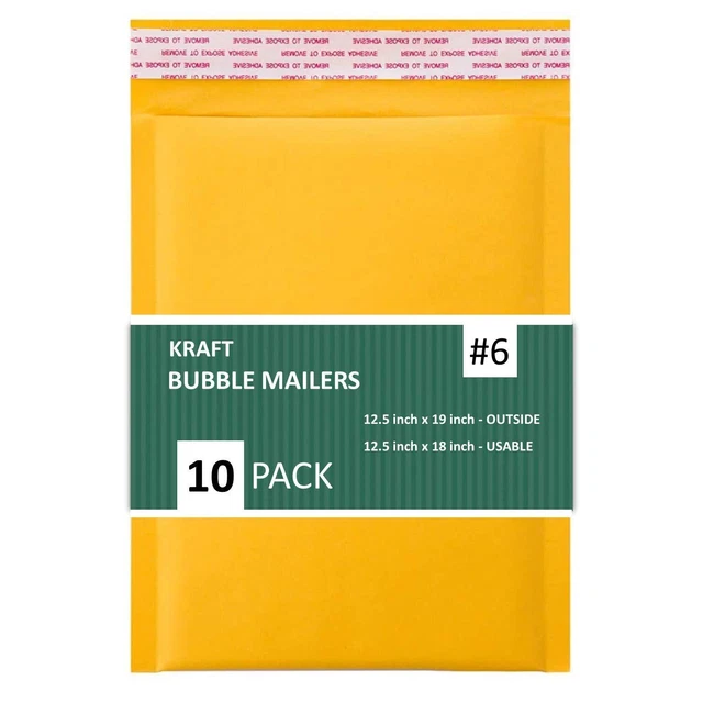 6 Kraft Bubble Mailers 12.5X19 Inches Shipping Padded Envelopes