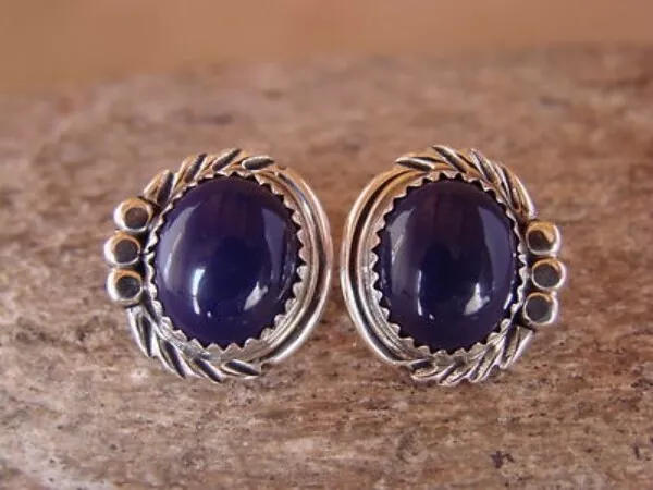 Navajo Sterling Silver Lapis Post Earrings by Delores Cadman