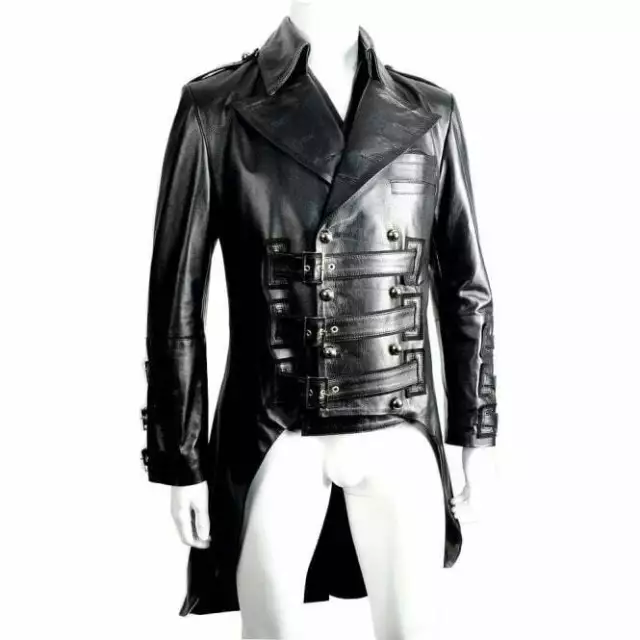 MEN'S STEAMPUNK GOTHIC Military Black Leather Tailcoat Jacket $114.99 ...