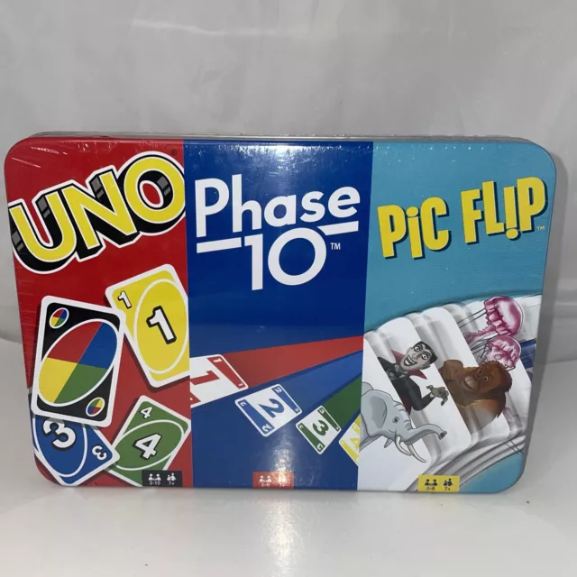 UNO PHASE 10 Pic Flip Bundle Card Game Tin NEW! SEALED! $31.99 - PicClick