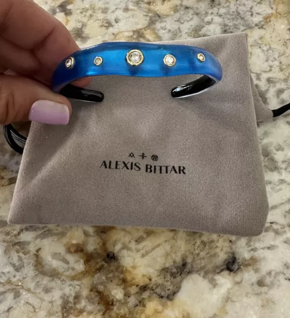 100% Authentic Alexis Bittar Crystal Studded Cerulean Blue Lucite Cuff Bracelet