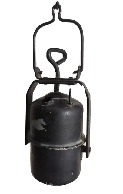 ANTIGUA LÁMPARA MINERA DE CARBURO CON GANCHO PARA COLGAR EN VIGA  510x130mm