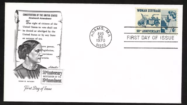 #1406 6c Woman Suffrage -19th Amendment -Susan B. Anthony - Artmaster FDC