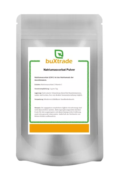 100 g Natriumascorbat | Glutenfrei | Vegan | Vitamin C | E301 | Buxtrade