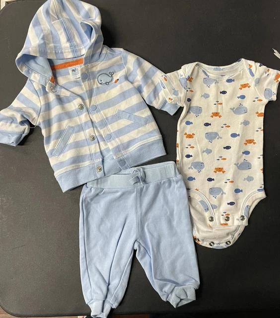 Carters Baby Boy Outfit Jacket Bodysuit & Pants 3-Piece Newborn Pre Owned