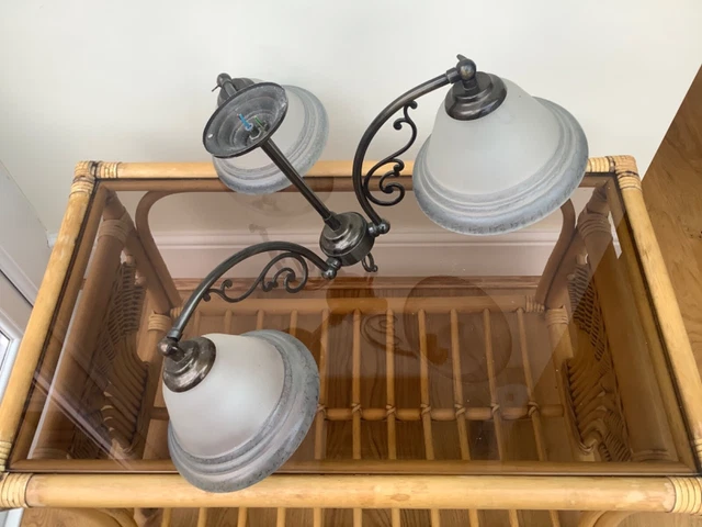 retro vintage pendant x2 ceiling lights black blue grey large adjustable glass 