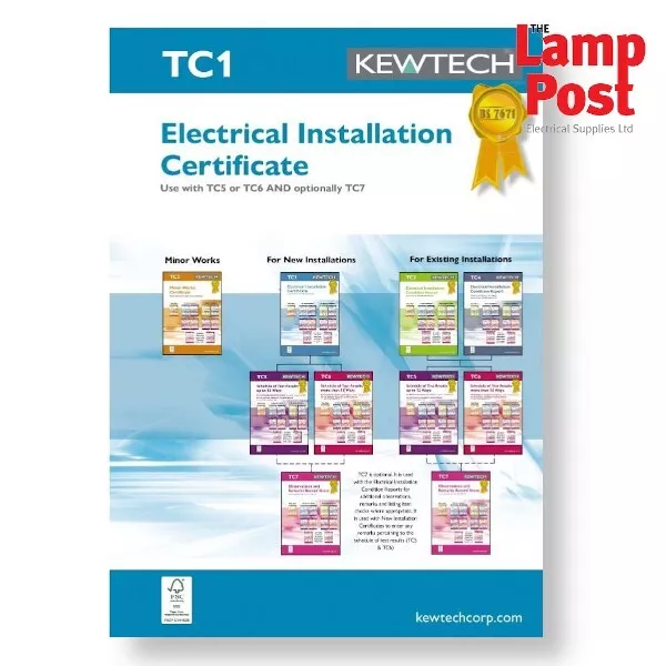 Kewtech TC1 - New Electrical Installation Certificate For Up To 100A Supply