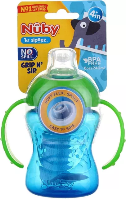 Nuby Two-Handle No-Spill Super Spout Grip N' Sip Cup, 8 Ounce, Single pack of...