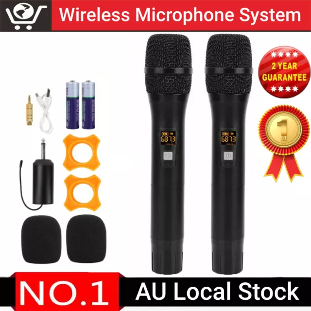 Wireless Microphone Professional Dual UHF Cordless Dynamic Karaoke Mic System