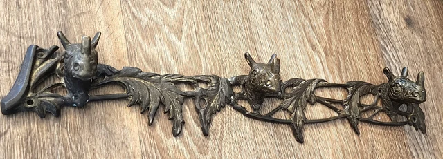 Antique Solid Brass Rhinoceros Coat Hat / Hanger, Rhino Wall Hook