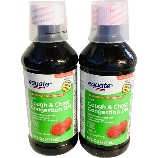 EQUATE ADULT COUGH & Chest Congestion DM Raspberry Flavor 8 Fl Oz Exp