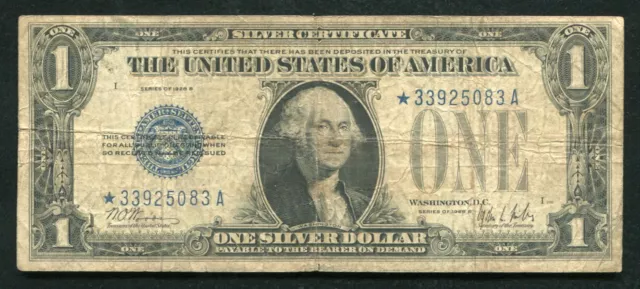 Fr. 1602* 1928-B $1 *Star* “Funnyback” Silver Certificate Currency Note 