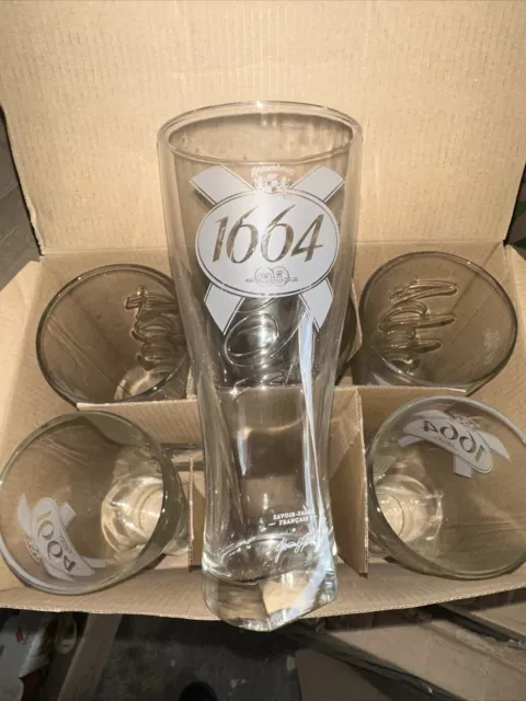 6 VERRES BIERE 1664 Pied Tourné 33 CL NEUF Modèle Clair