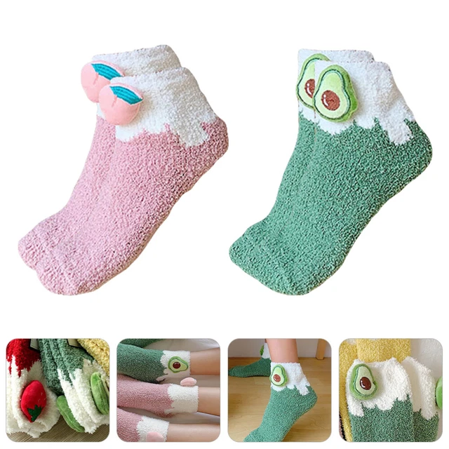 2 Pairs Vintage Boot Socks Fruit Coral Socks Fluffy Slides Women Ankle