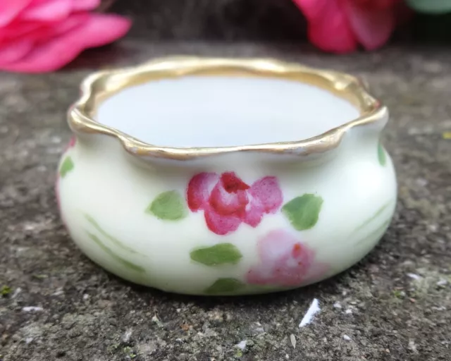 O. & E.G. Royal Austria Porcelain Open Salt Dip, Cellar, Dish w/Pink Flowers!