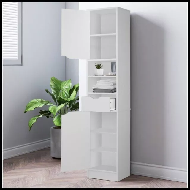 High Gloss Slimline Bathroom Tallboy Free Standing Cabinet Tall Storage Cupboard