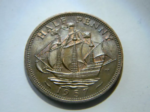 1957  Half Penny - Elizabeth II - United Kingdom UK - KM896 - very special coin