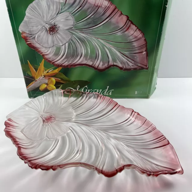 VINTAGE Walther-Glas Miranda Satin Rose Leaf Platter -Original Box- 17” x  12”