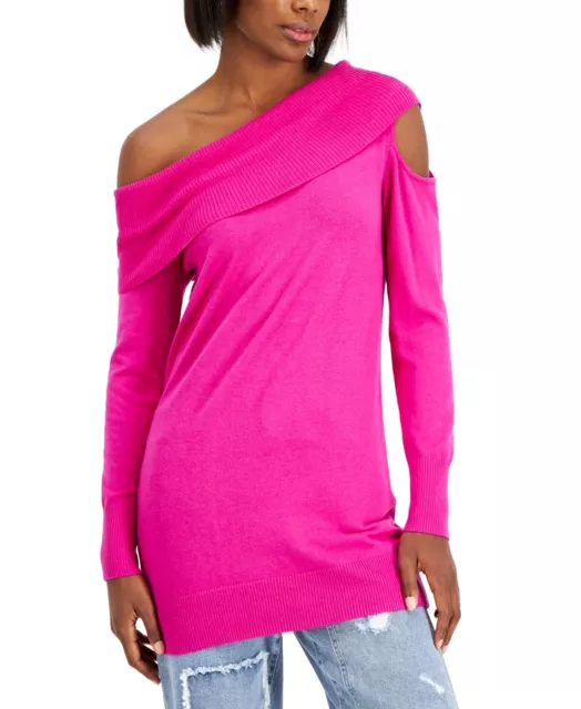 MSRP $90 International Concepts Asymmetrical Cold-Shoulder Sweater Pink Size 1X
