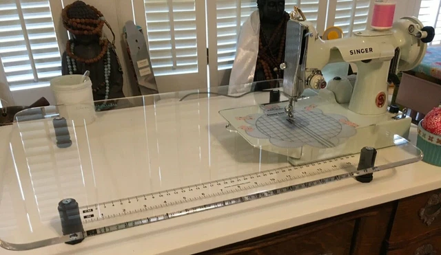 Singer Featherweight 221 (White) Sew Steady Large Table - w/bobbin access notch