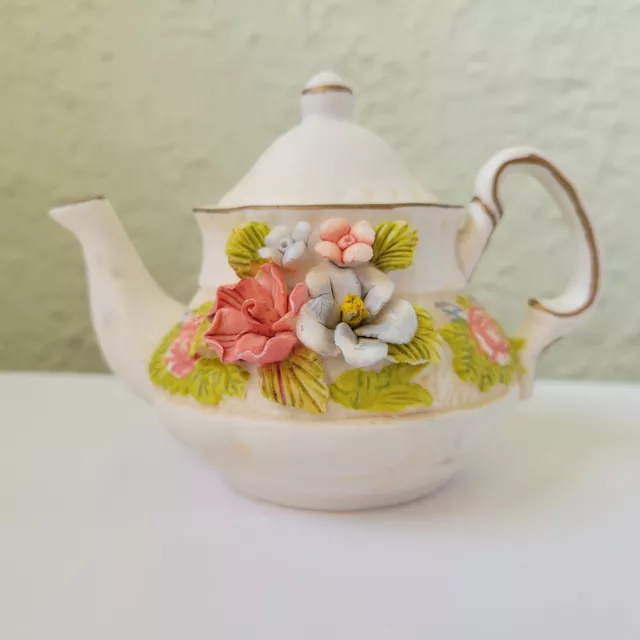 Vintage Tea pot Ceramic Decor Floral Flowers Multicolor Small 3.75 "