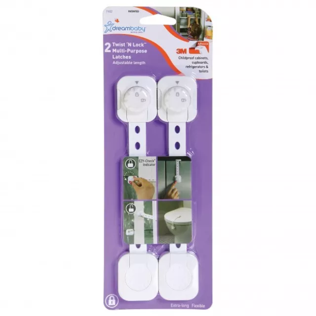 New Dreambaby Twist N Lock Multi Purpose Latches Locks Adjustable Length White