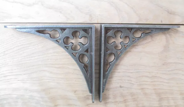 6" GOTHIC PAIR Cast Iron ornate small shelf Bracket wall Support books storage
