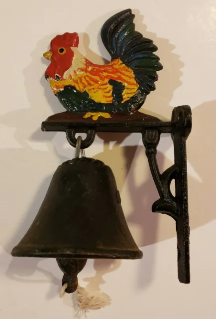 Vintage Cast Iron Bell Chicken Rooster Farm Country Wall Mount