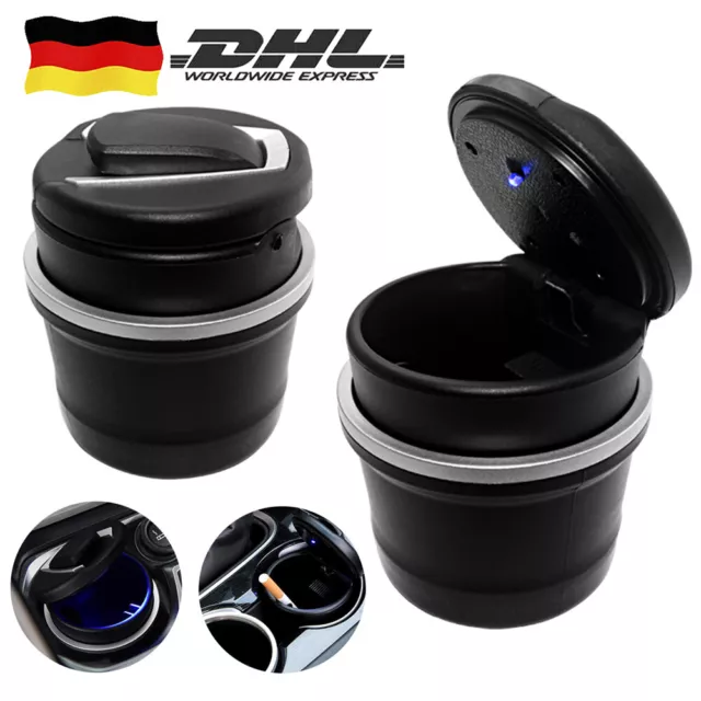 2x Auto Aschenbecher mit Deckel LED Beleuchtung Ashtray Für KFZ PKW Büro Balkon