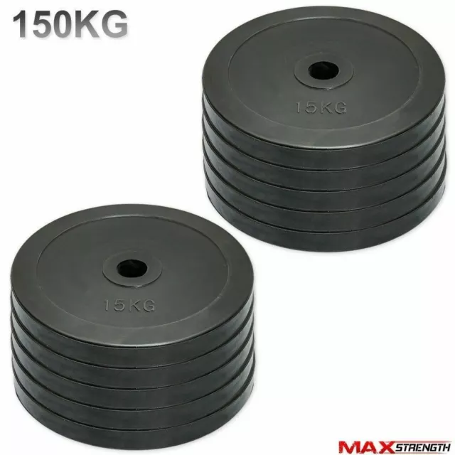 150kg 2" Rubber Olympic Disc Weight Plates Powerlifting Gym Weightlifting Black