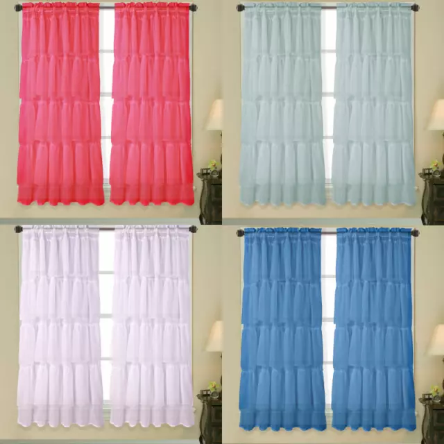 Short Multilayers Voile Sheer Fabric Window Curtain Ruffle Panel 1Pc Gypsy New