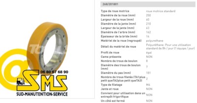 ROUE MOTRICE BT TOYOTA 7PM20  215 75 75 60 mm TRANSPALETTE ELECTRIQUE 