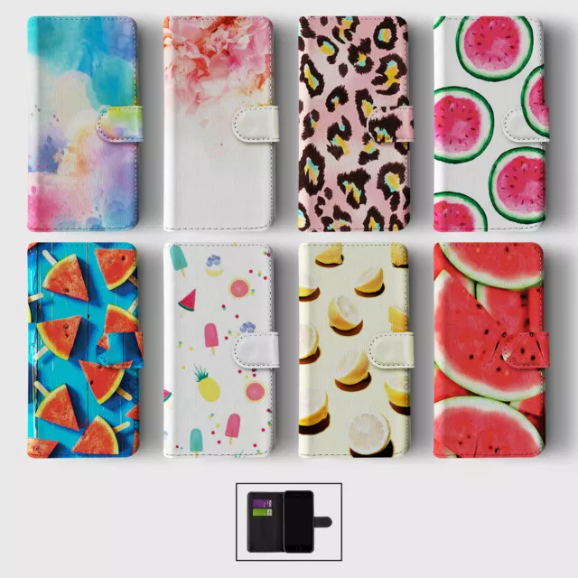 Case For Iphone 15 14 13 12 11 Se Pro  Wallet Flip Phone Cover Watermelon Clouds