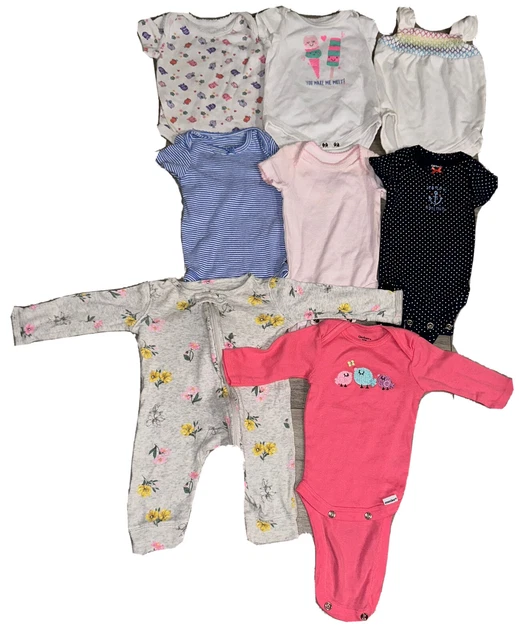 Lot of Baby Girl Clothes  Newborn, 0-3 Months,  Carter's, Gerber! 8Pieces