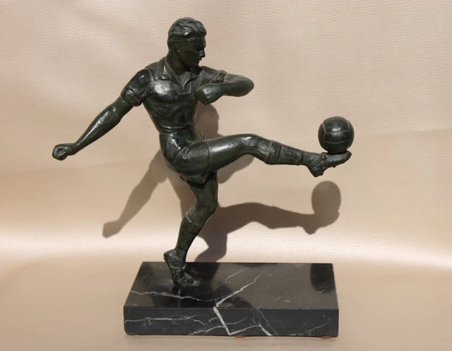 Ancienne Statuette Trophée Footballeur – Bronze Et Marbre – Style Art Déco – Liverpool